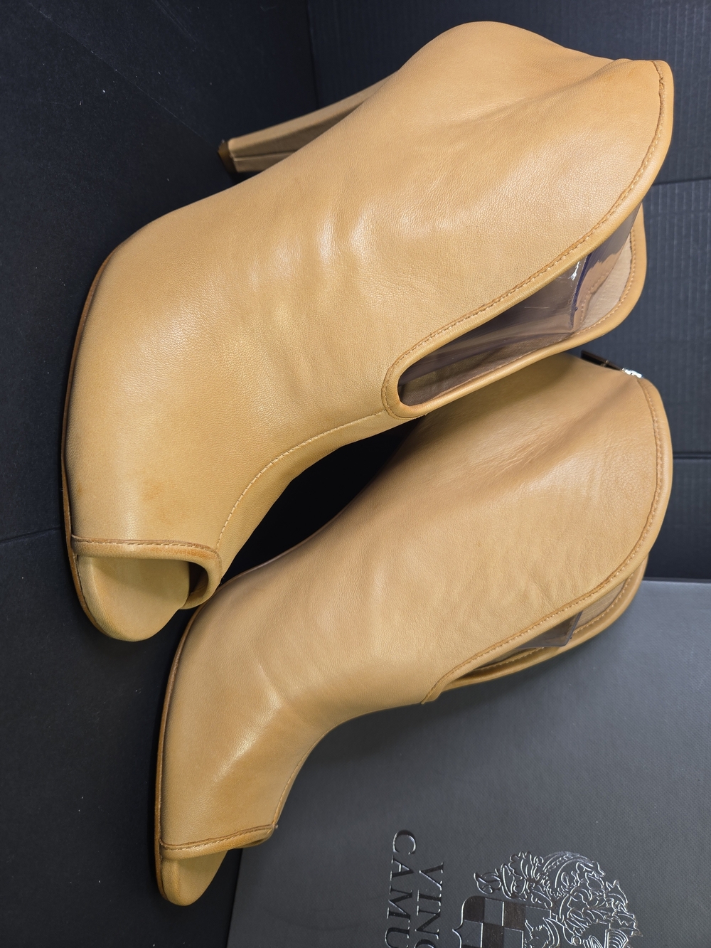 Vince Camuto Amber Peep Toe Booties in Camel/Tan Leather Size 11 - Picture 5 of 15